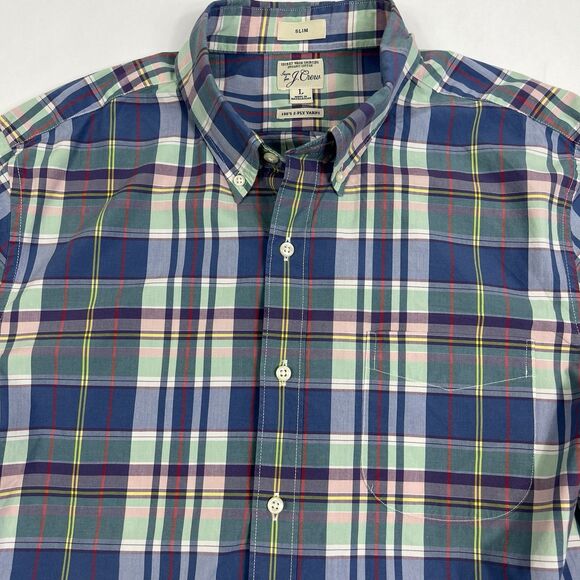J. Crew Slim Secret Wash Blue Orange Plaid Long Sleeve Button Shirt Men’s Large - Picture 3 of 6